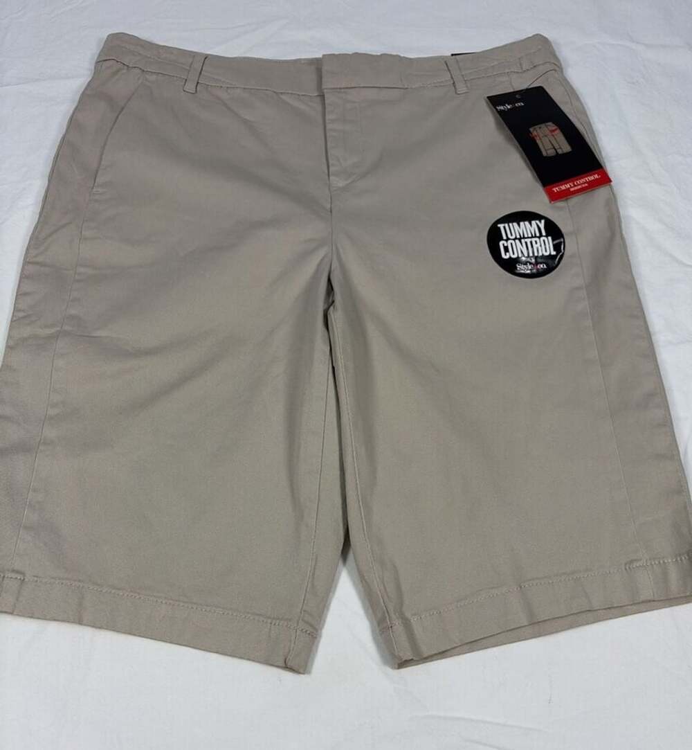 Style & Co. Women's Tummy Control Bermuda Shorts Khaki Size 10 New with Tags
